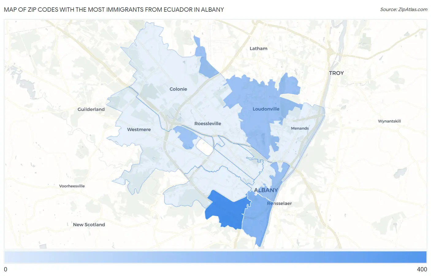 Zip Codes with the Most Immigrants from Ecuador in Albany Map