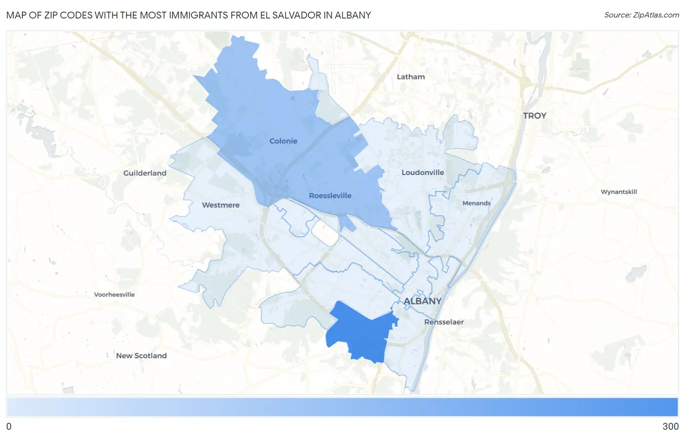 Zip Codes with the Most Immigrants from El Salvador in Albany Map