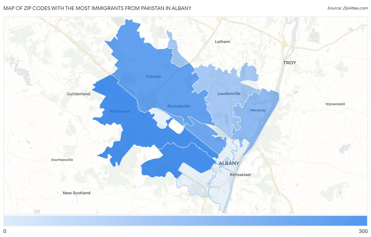 Zip Codes with the Most Immigrants from Pakistan in Albany Map