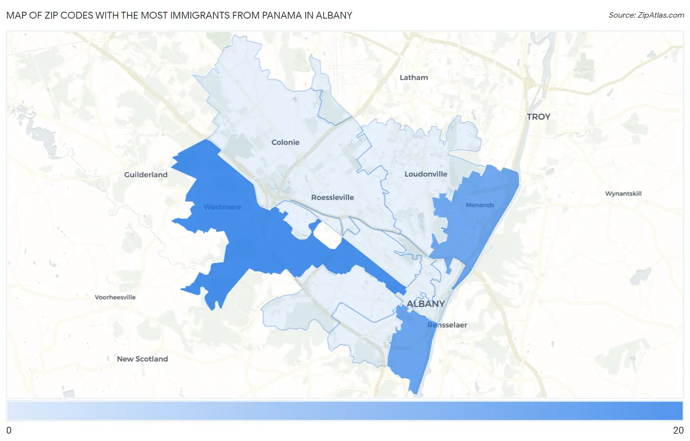 Zip Codes with the Most Immigrants from Panama in Albany Map