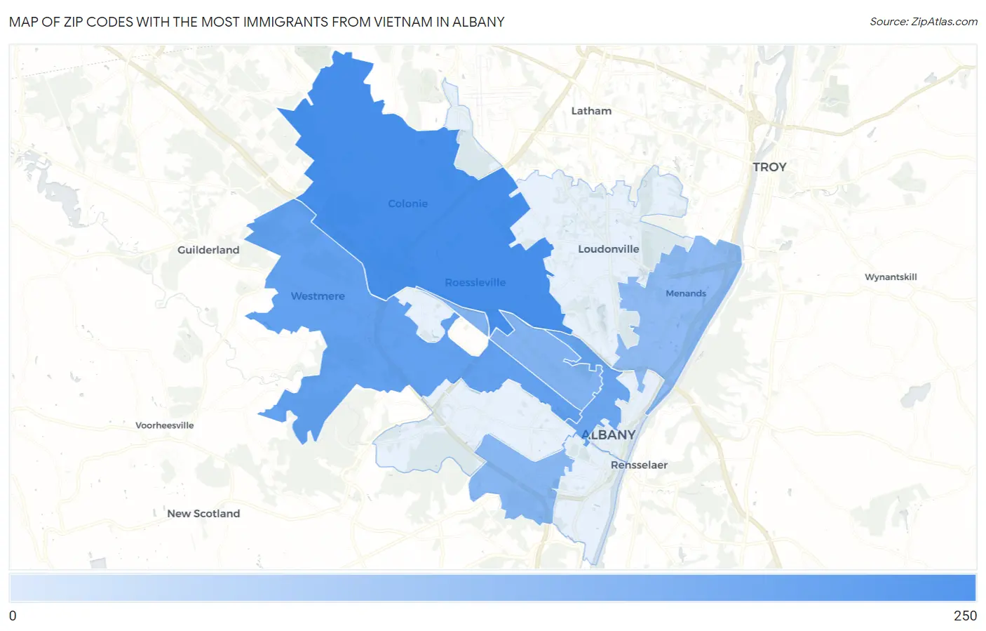 Zip Codes with the Most Immigrants from Vietnam in Albany Map