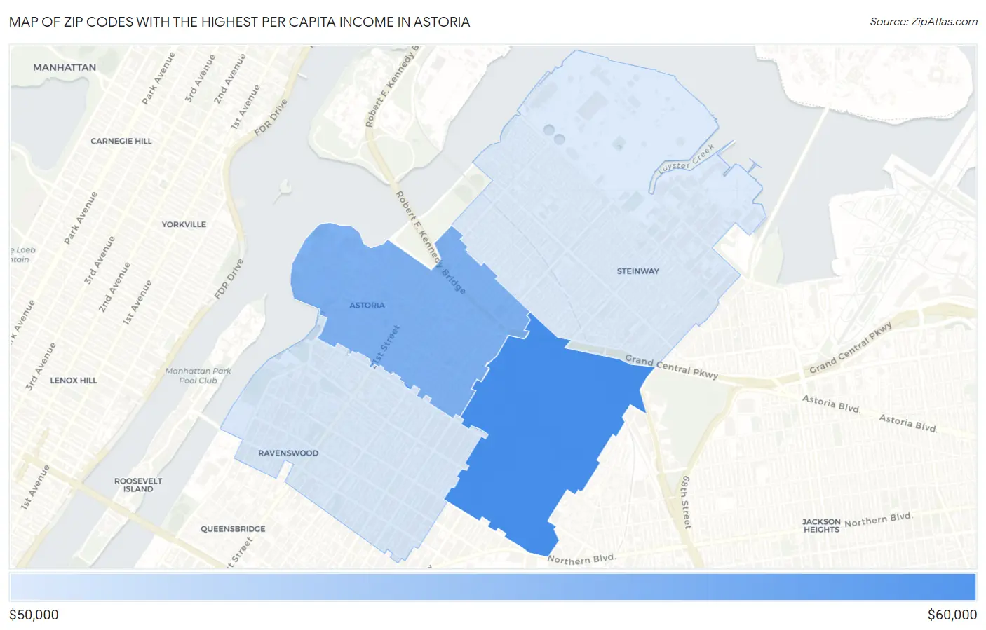 Zip Codes with the Highest Per Capita Income in Astoria Map