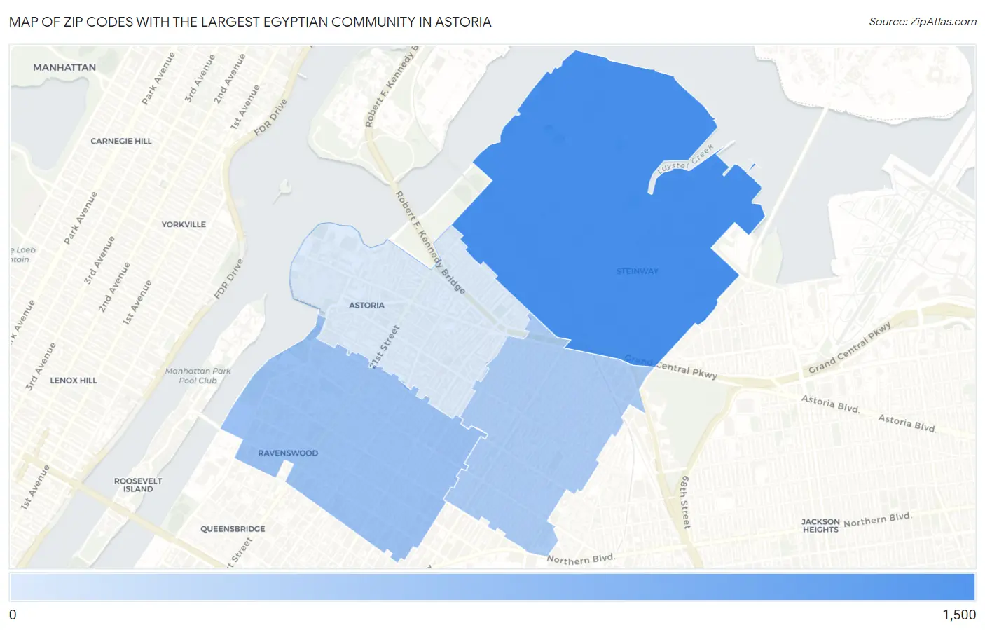 Zip Codes with the Largest Egyptian Community in Astoria Map
