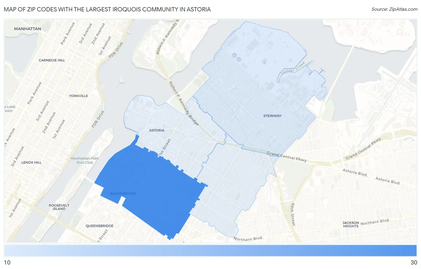 Zip Codes with the Largest Iroquois Community in Astoria Map