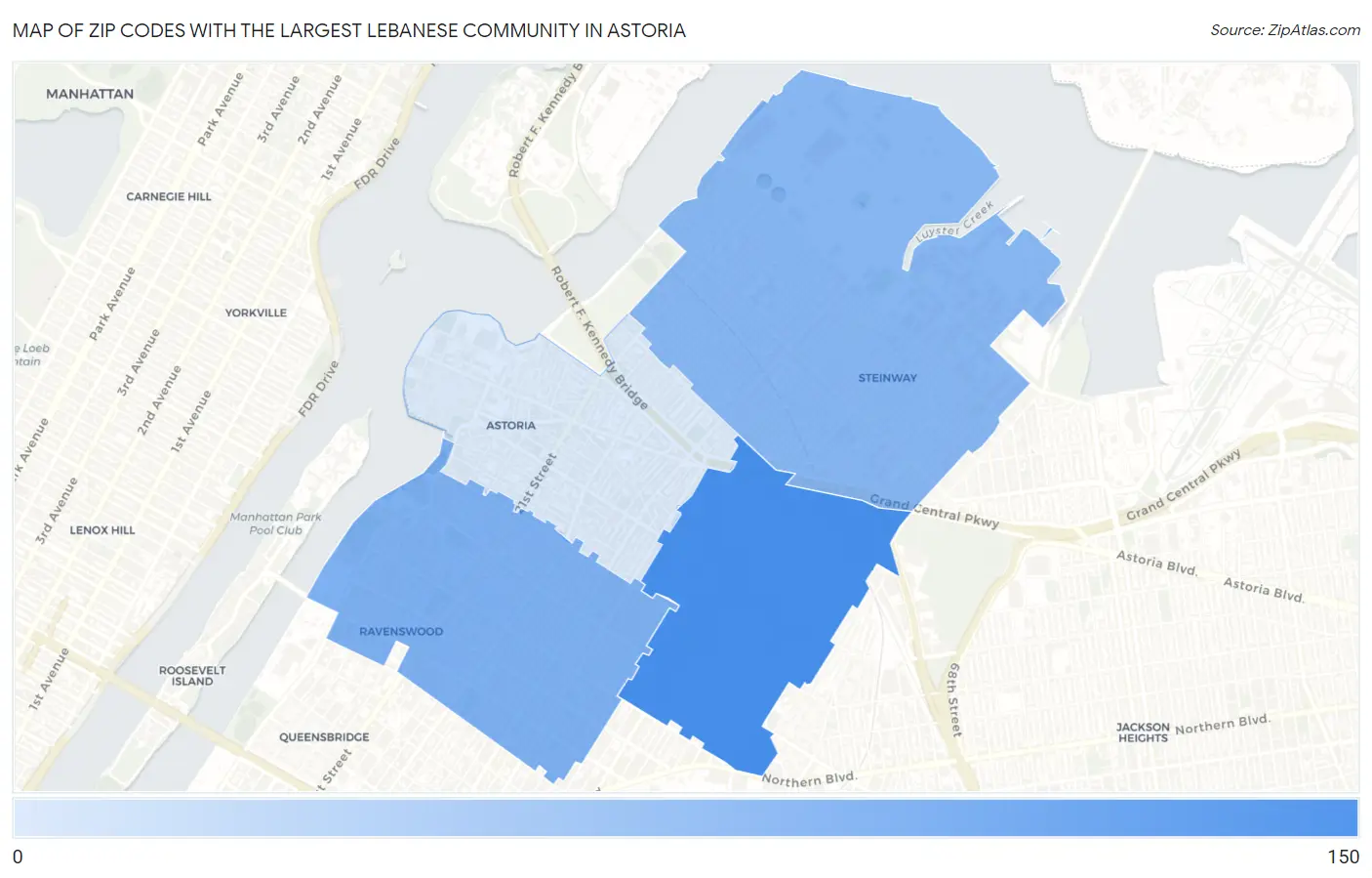 Zip Codes with the Largest Lebanese Community in Astoria Map