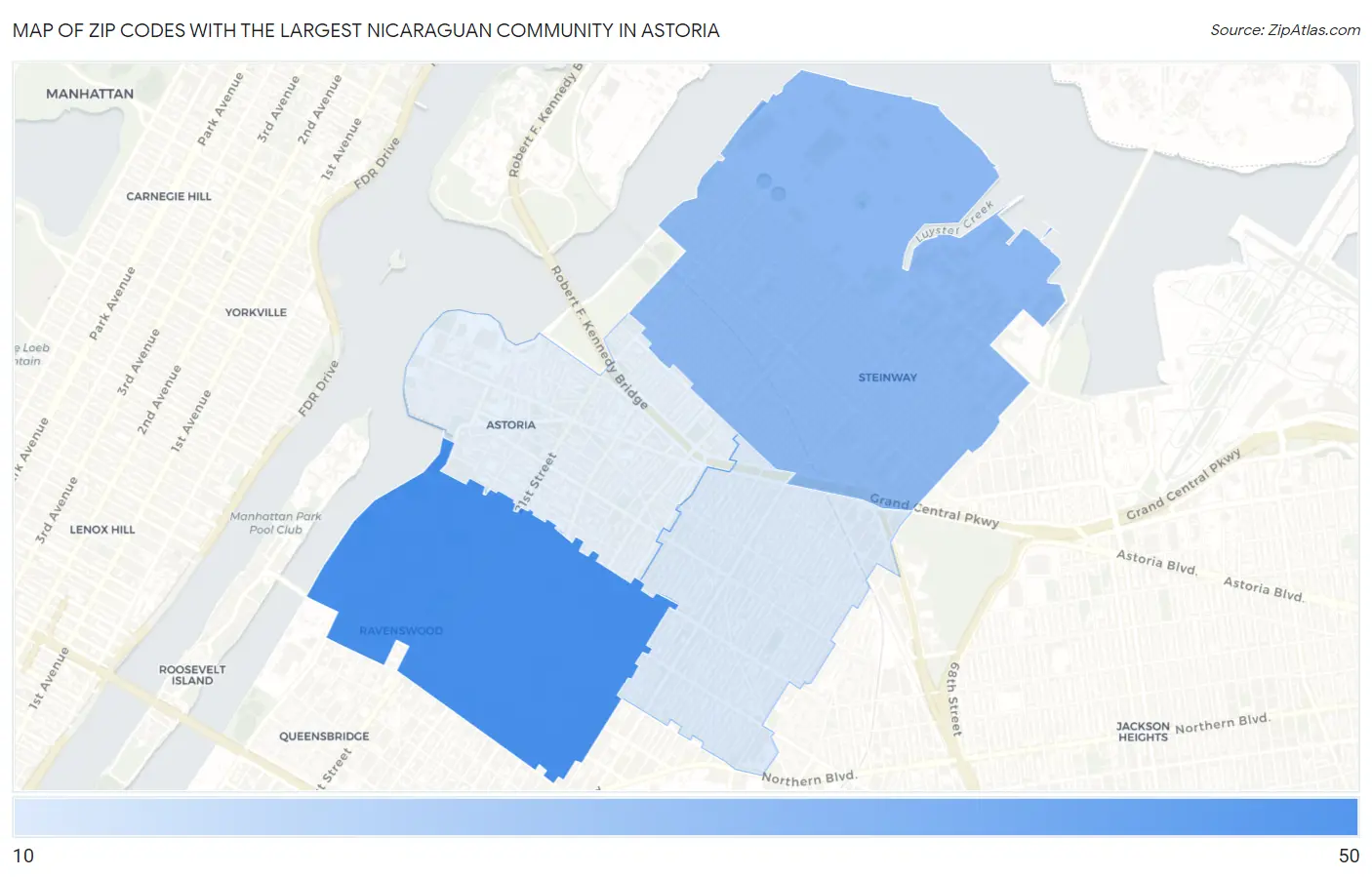 Zip Codes with the Largest Nicaraguan Community in Astoria Map