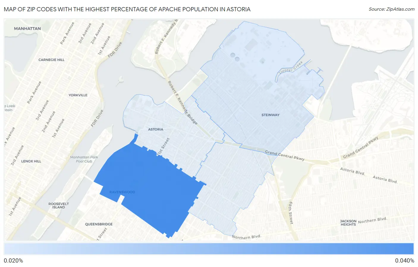 Zip Codes with the Highest Percentage of Apache Population in Astoria Map