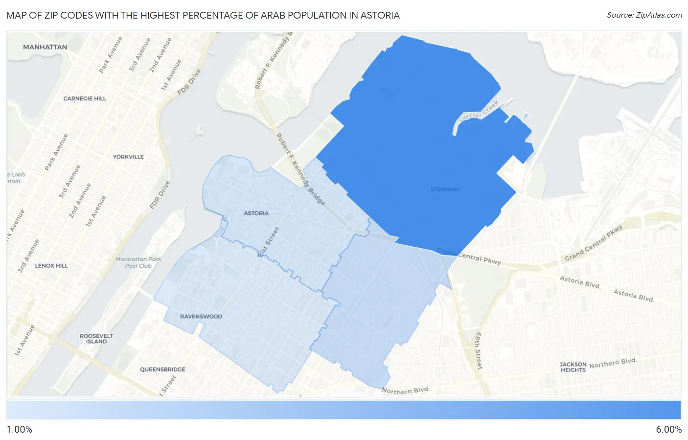 Zip Codes with the Highest Percentage of Arab Population in Astoria Map