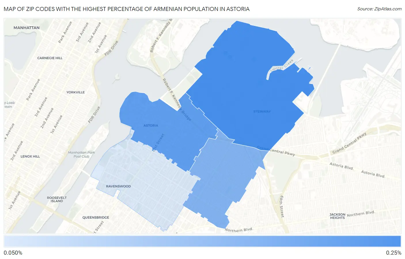Zip Codes with the Highest Percentage of Armenian Population in Astoria Map