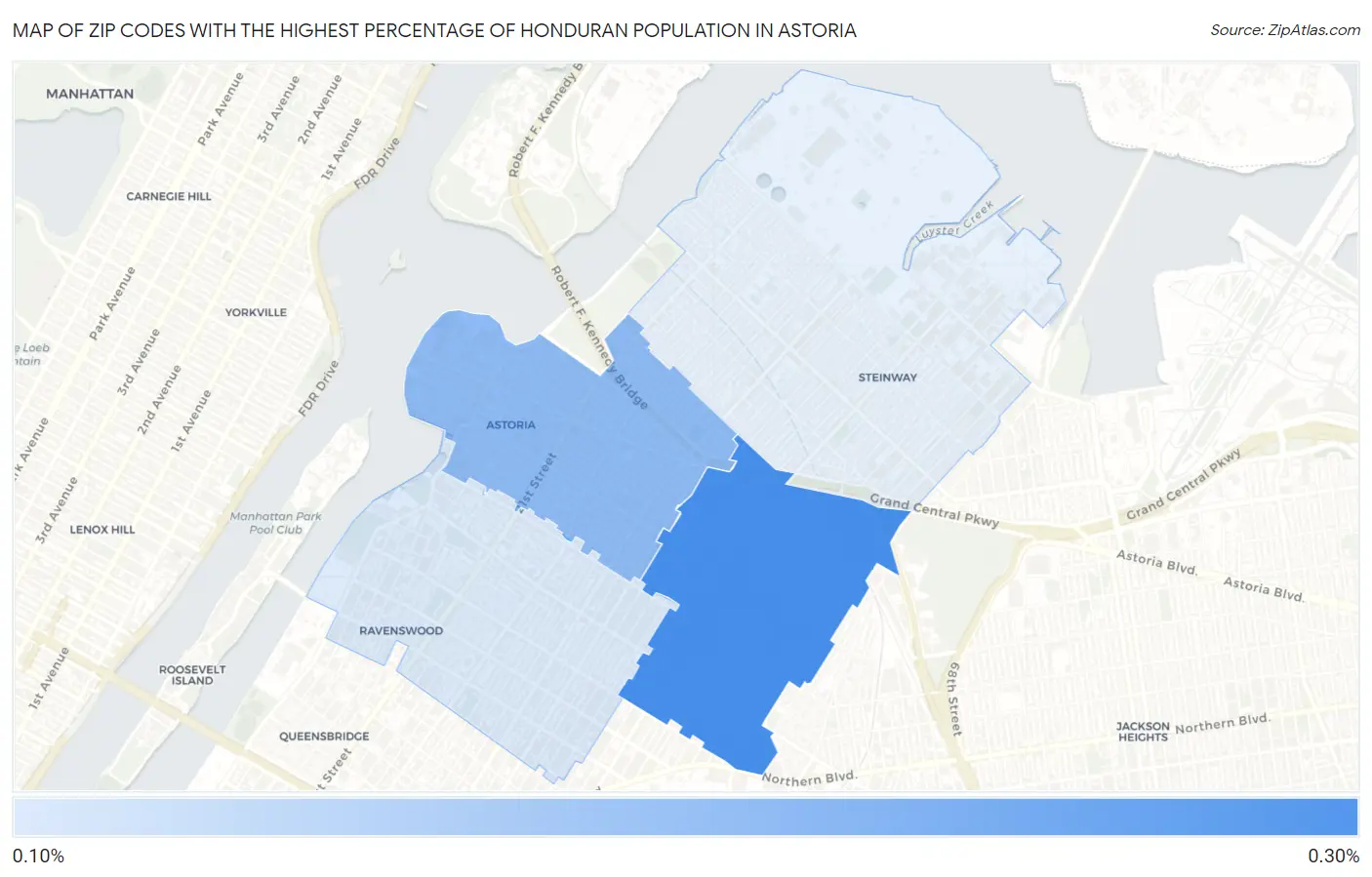Zip Codes with the Highest Percentage of Honduran Population in Astoria Map