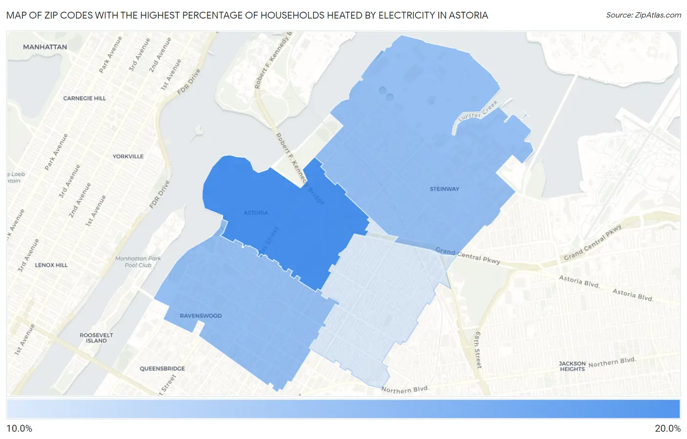 Zip Codes with the Highest Percentage of Households Heated by Electricity in Astoria Map