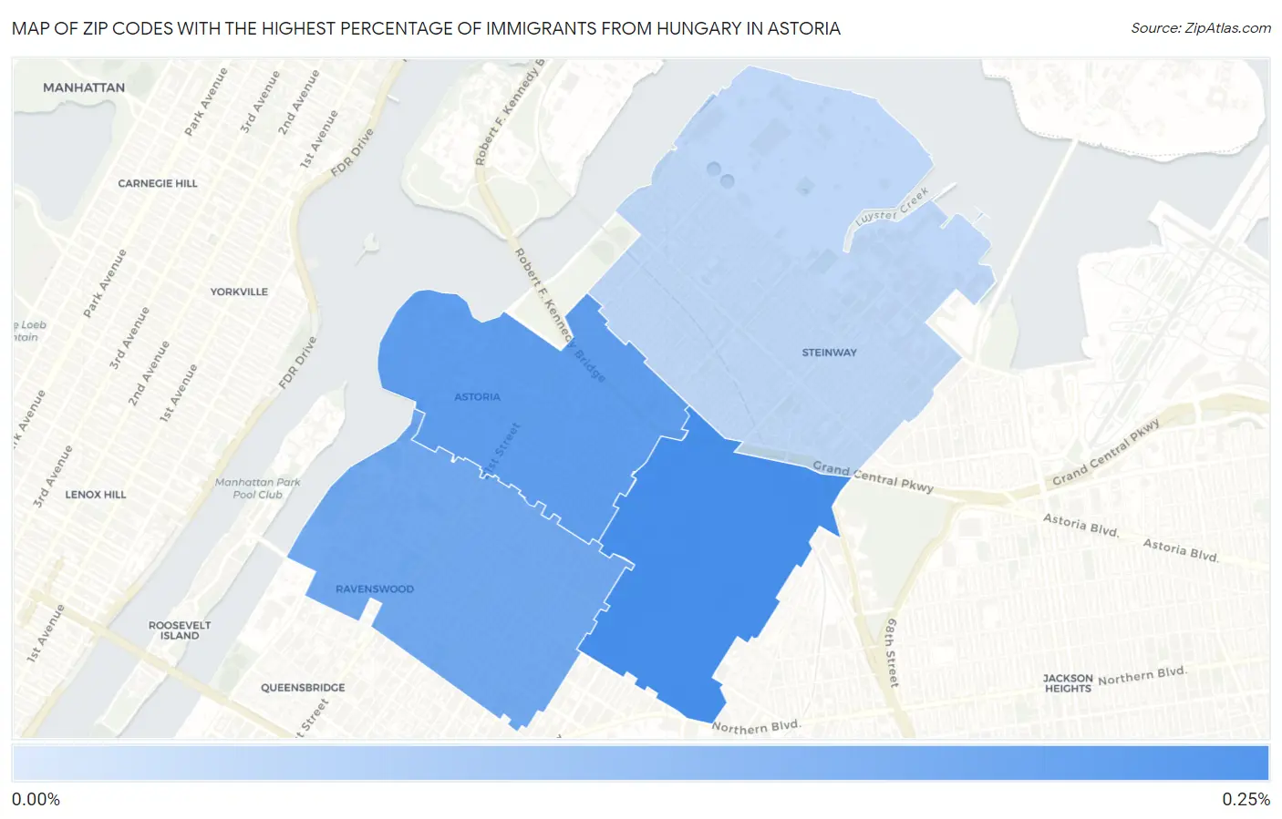 Zip Codes with the Highest Percentage of Immigrants from Hungary in Astoria Map