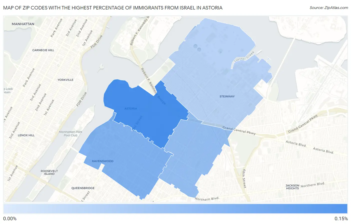 Zip Codes with the Highest Percentage of Immigrants from Israel in Astoria Map