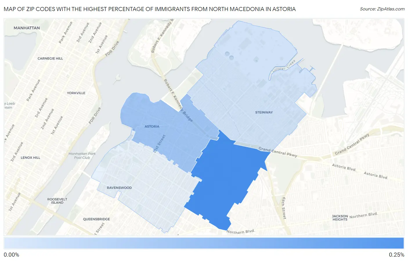Zip Codes with the Highest Percentage of Immigrants from North Macedonia in Astoria Map