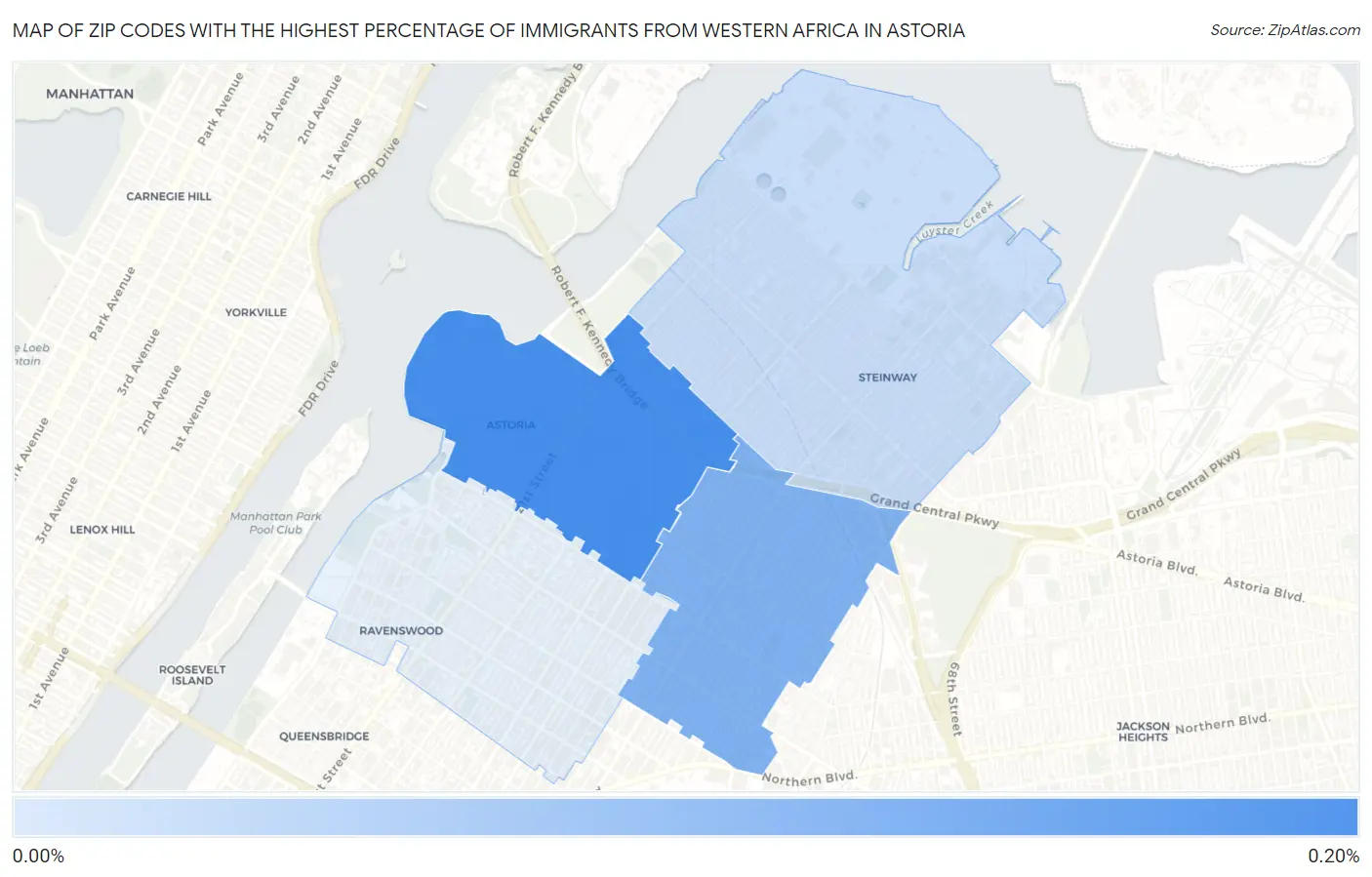 Zip Codes with the Highest Percentage of Immigrants from Western Africa in Astoria Map