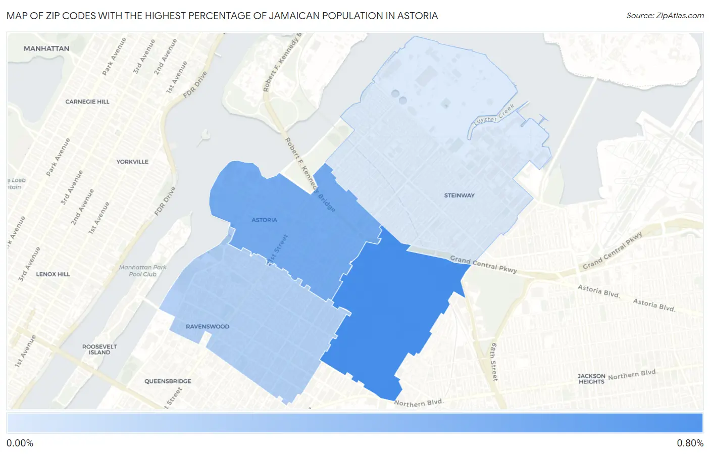Zip Codes with the Highest Percentage of Jamaican Population in Astoria Map
