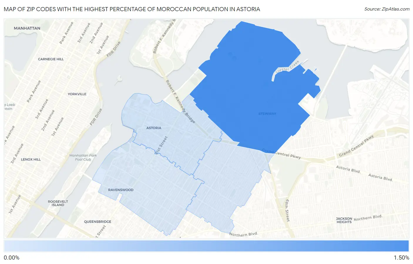 Zip Codes with the Highest Percentage of Moroccan Population in Astoria Map
