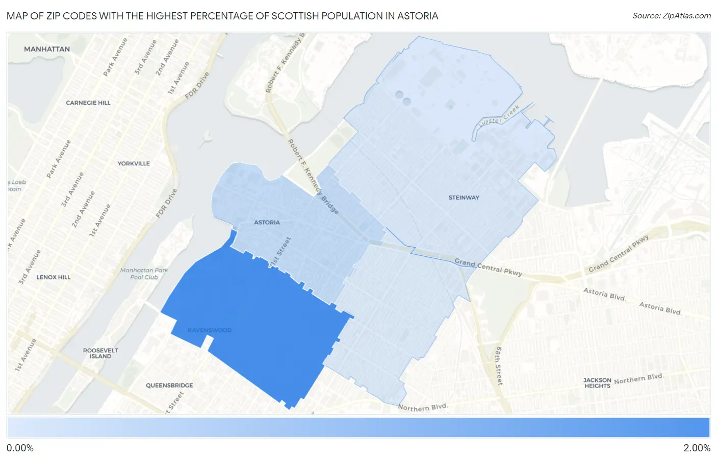 Zip Codes with the Highest Percentage of Scottish Population in Astoria Map