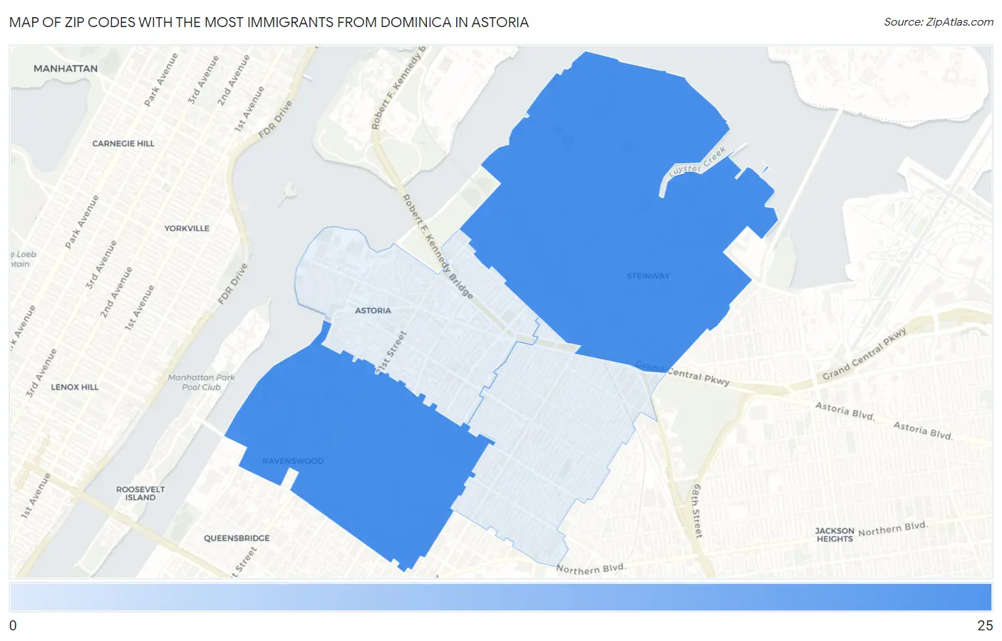 Zip Codes with the Most Immigrants from Dominica in Astoria Map