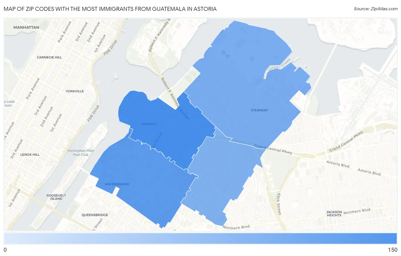 Zip Codes with the Most Immigrants from Guatemala in Astoria Map