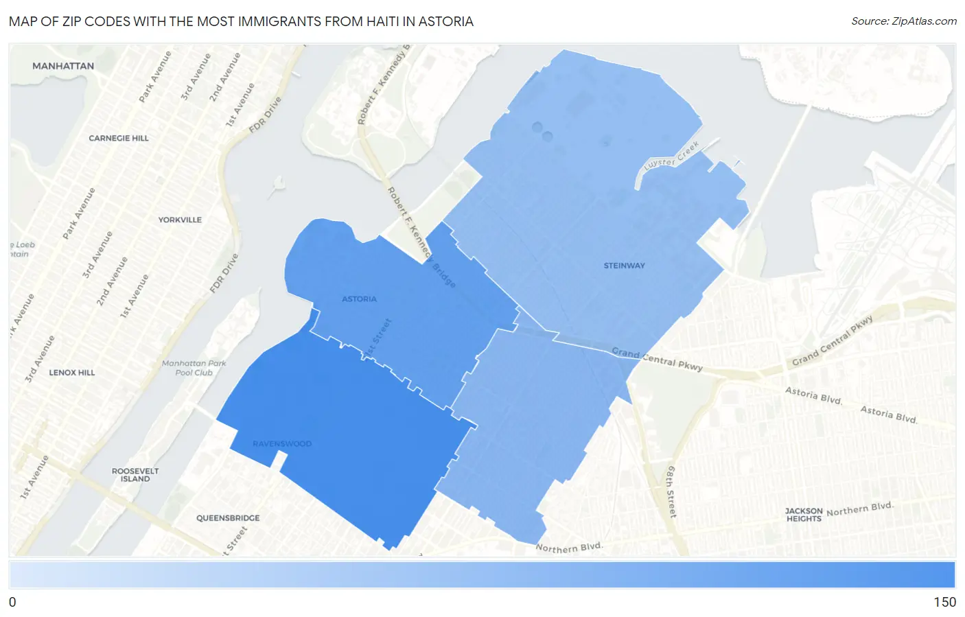 Zip Codes with the Most Immigrants from Haiti in Astoria Map
