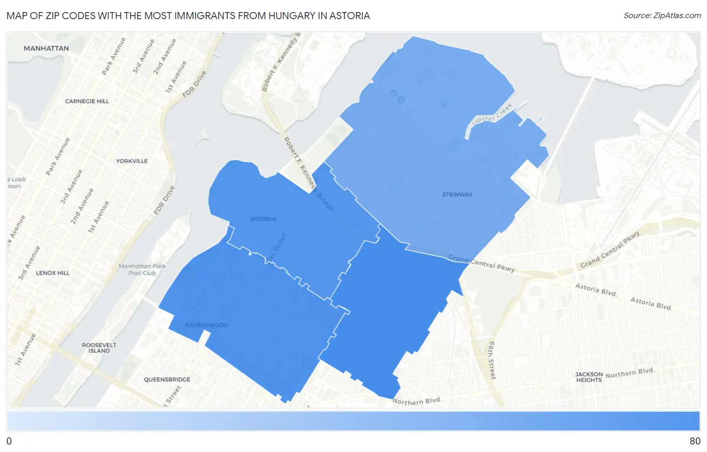 Zip Codes with the Most Immigrants from Hungary in Astoria Map