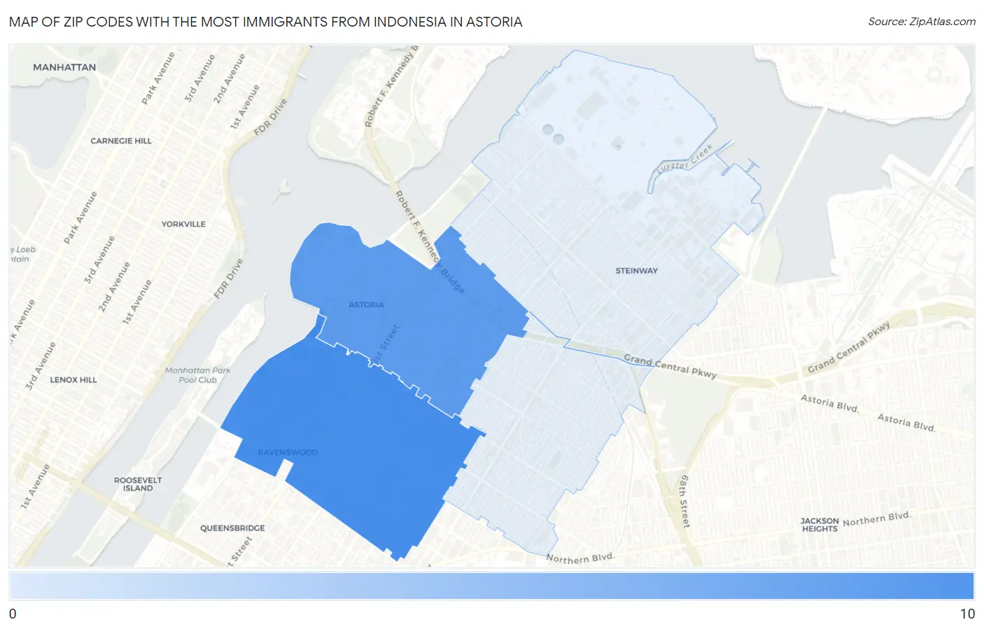 Zip Codes with the Most Immigrants from Indonesia in Astoria Map