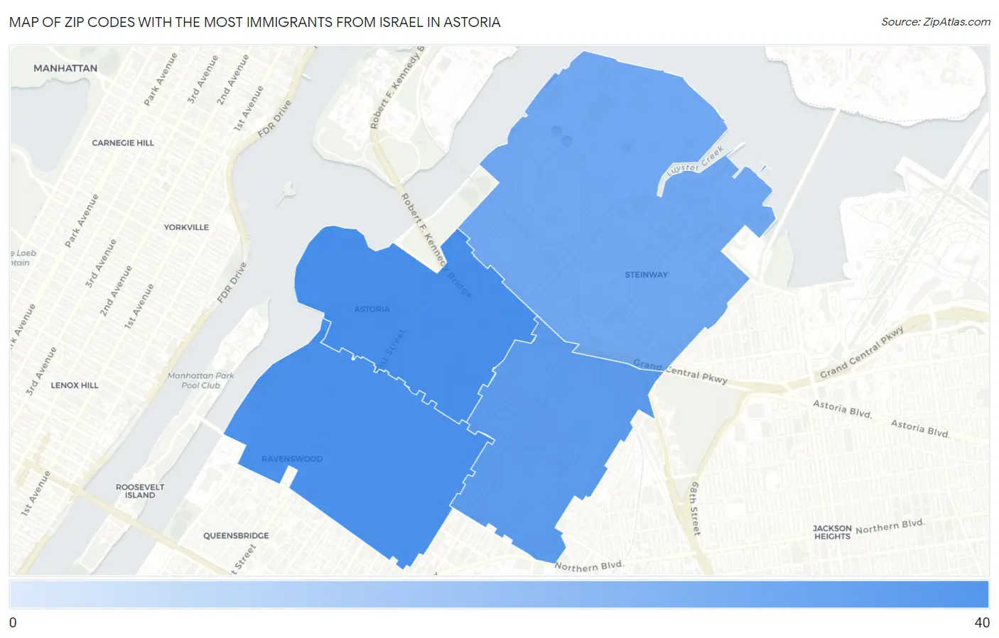 Zip Codes with the Most Immigrants from Israel in Astoria Map
