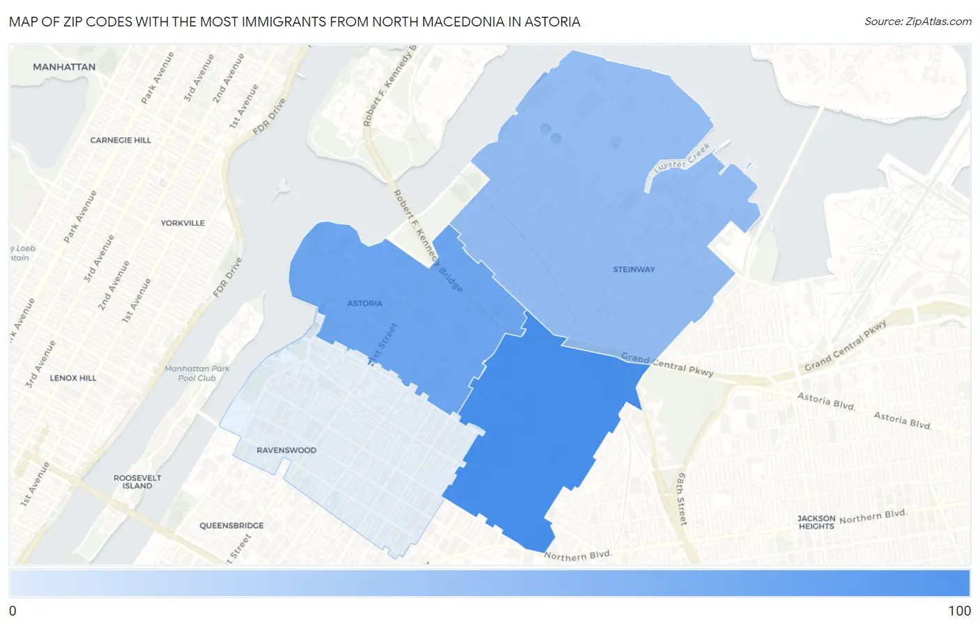 Zip Codes with the Most Immigrants from North Macedonia in Astoria Map