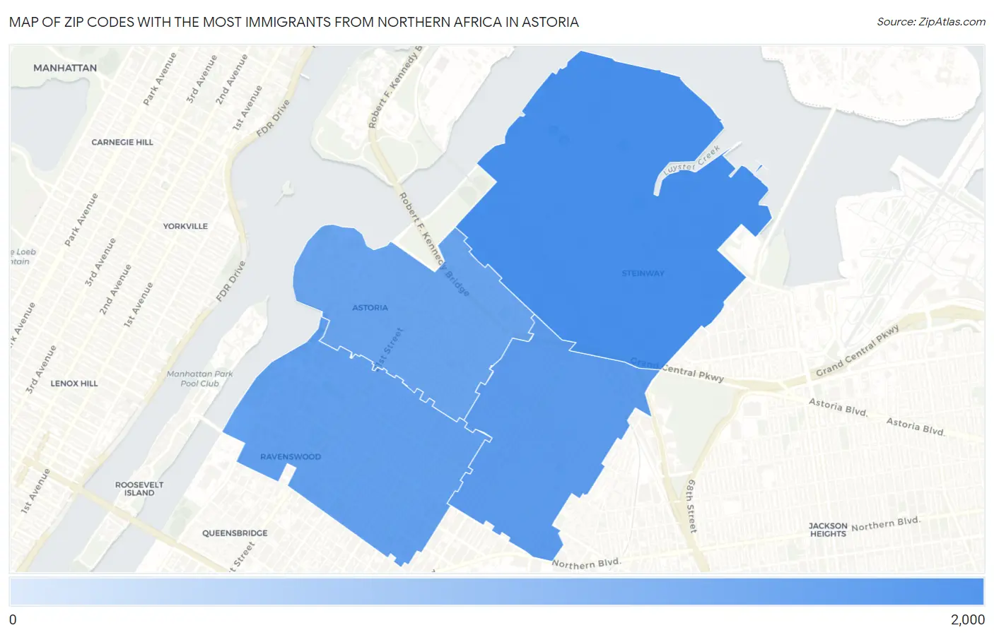 Zip Codes with the Most Immigrants from Northern Africa in Astoria Map