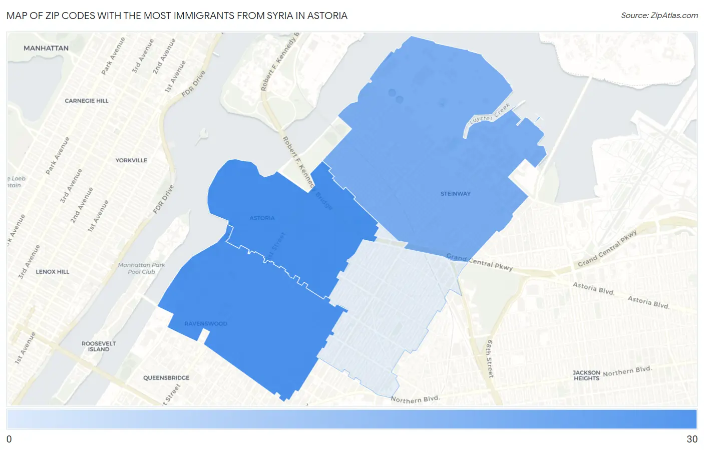 Zip Codes with the Most Immigrants from Syria in Astoria Map