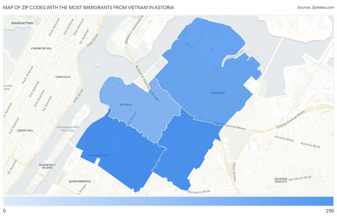 Zip Codes with the Most Immigrants from Vietnam in Astoria Map