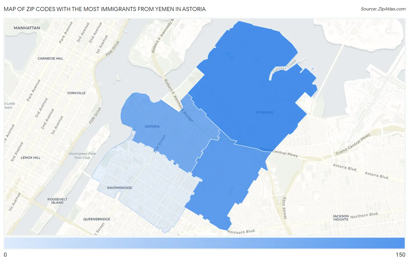 Zip Codes with the Most Immigrants from Yemen in Astoria Map