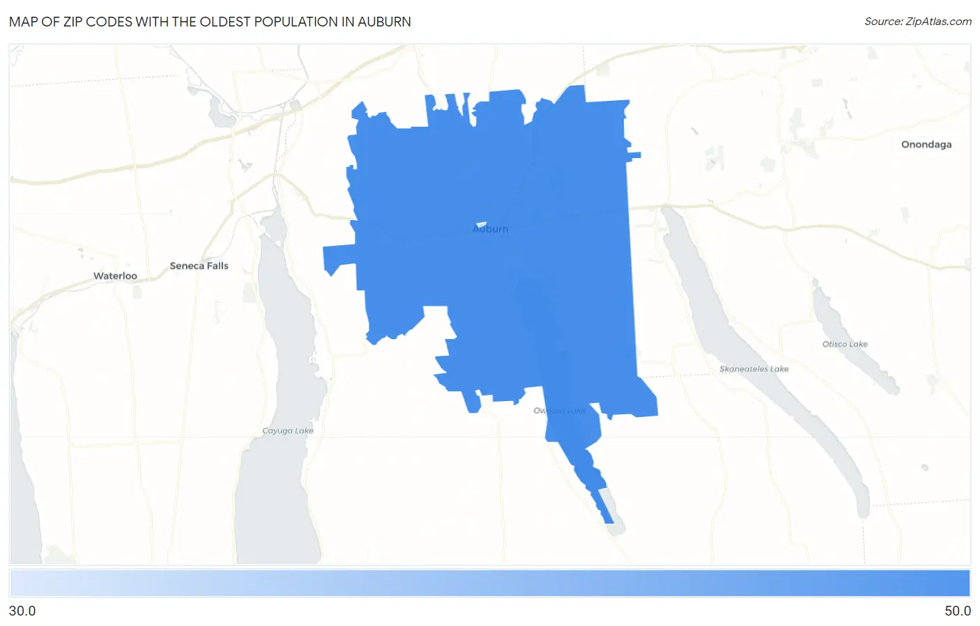 Zip Codes with the Oldest Population in Auburn Map