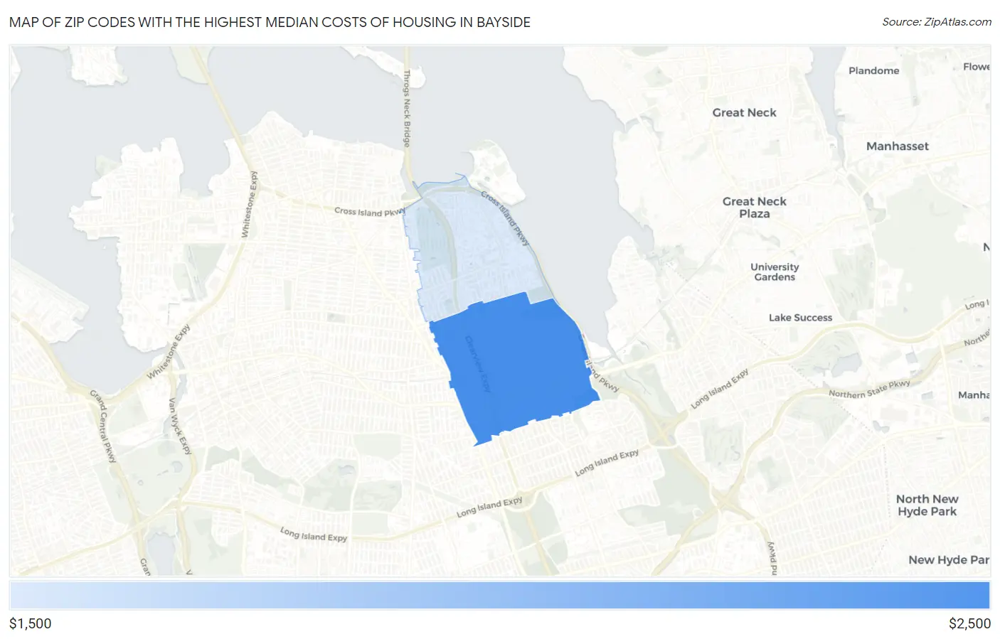 Zip Codes with the Highest Median Costs of Housing in Bayside Map