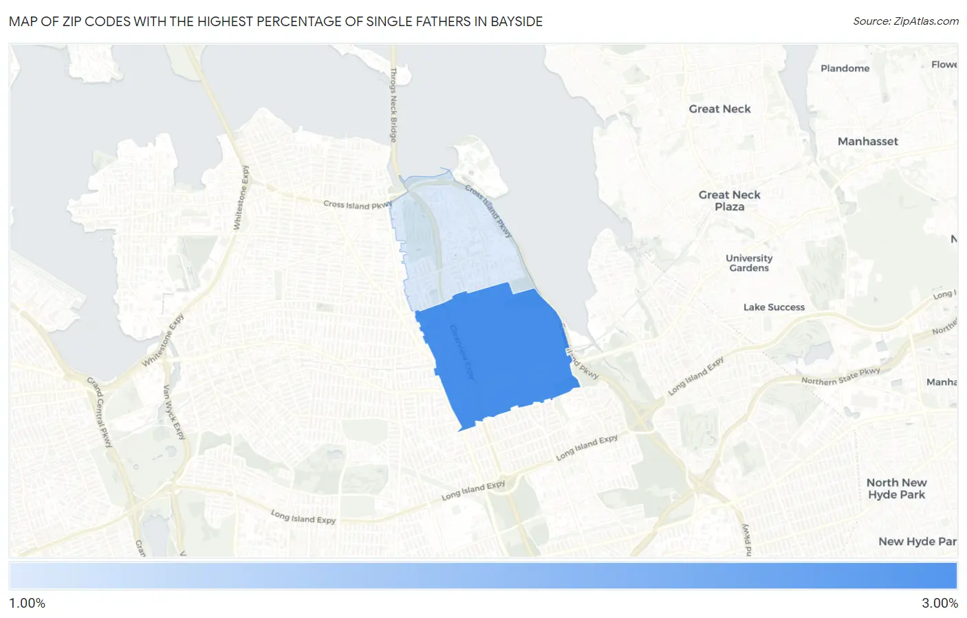 Zip Codes with the Highest Percentage of Single Fathers in Bayside Map