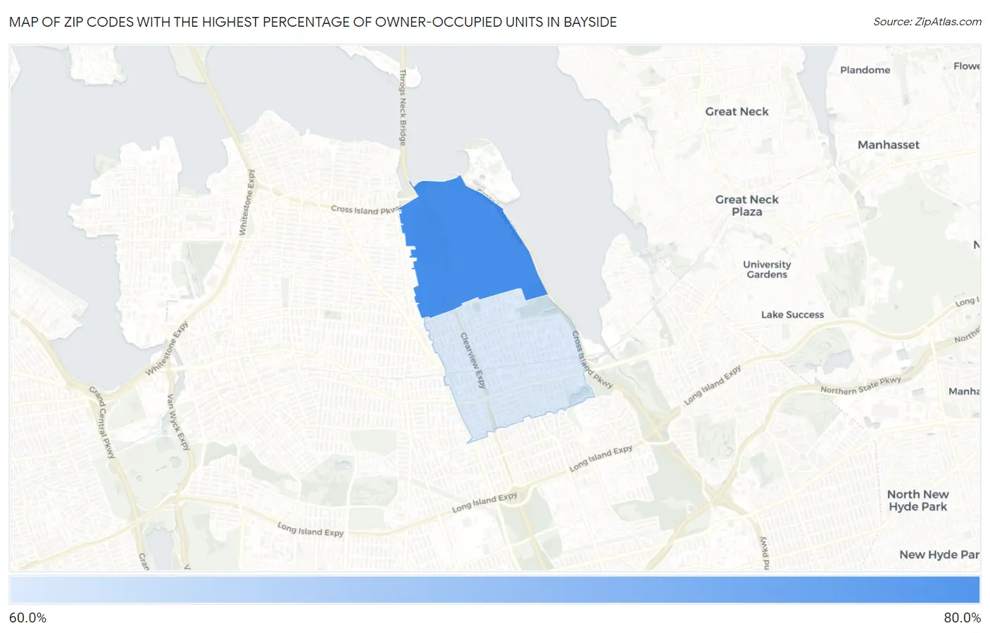 Zip Codes with the Highest Percentage of Owner-Occupied Units in Bayside Map