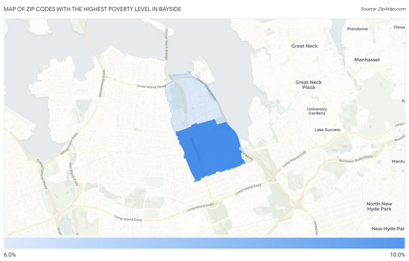 Zip Codes with the Highest Poverty Level in Bayside Map