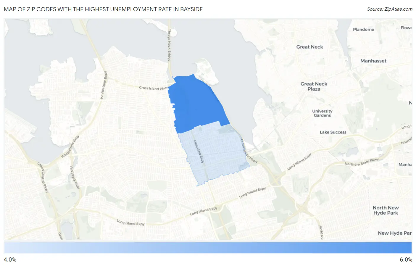 Zip Codes with the Highest Unemployment Rate in Bayside Map