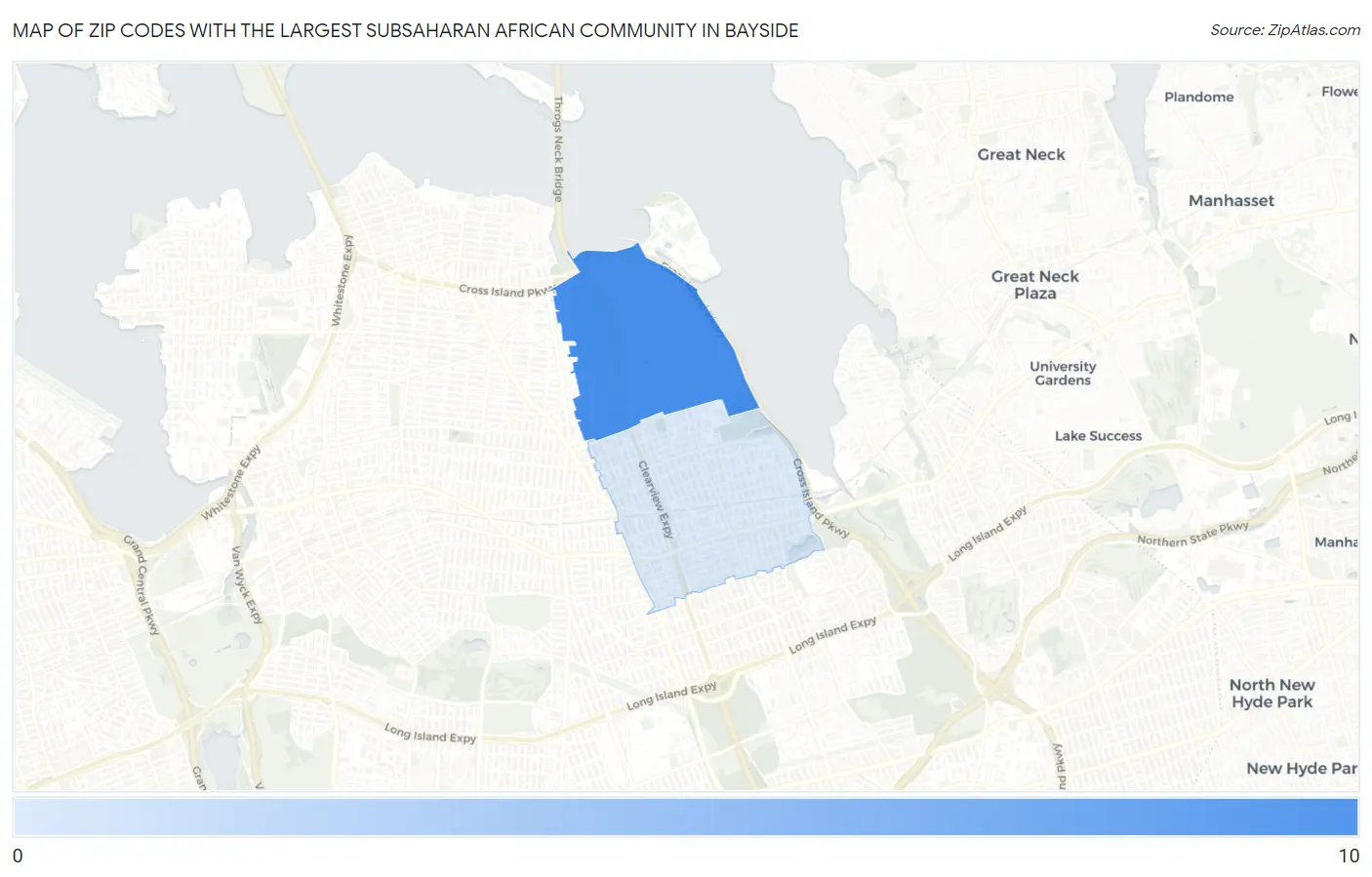 Zip Codes with the Largest Subsaharan African Community in Bayside Map