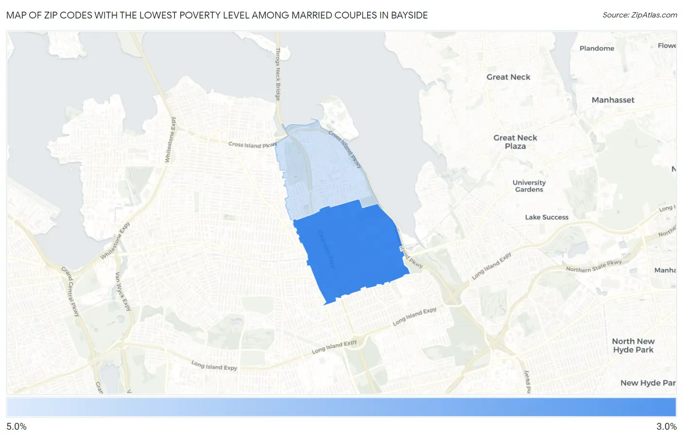 Zip Codes with the Lowest Poverty Level Among Married Couples in Bayside Map
