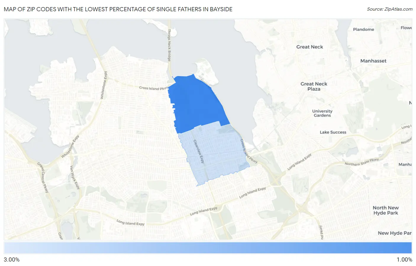 Zip Codes with the Lowest Percentage of Single Fathers in Bayside Map