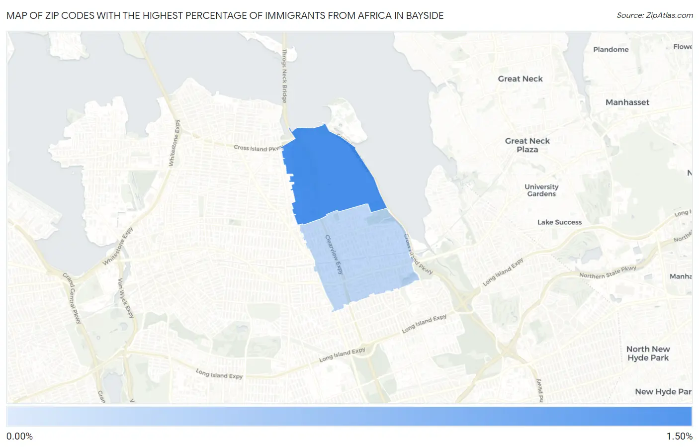 Zip Codes with the Highest Percentage of Immigrants from Africa in Bayside Map