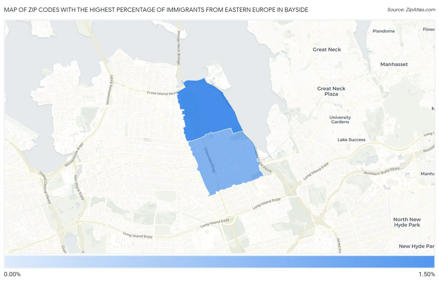 Zip Codes with the Highest Percentage of Immigrants from Eastern Europe in Bayside Map