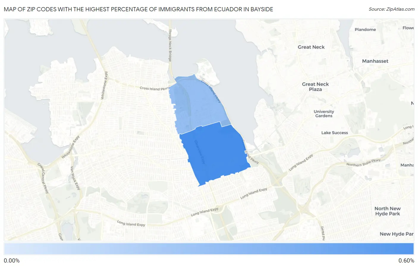 Zip Codes with the Highest Percentage of Immigrants from Ecuador in Bayside Map
