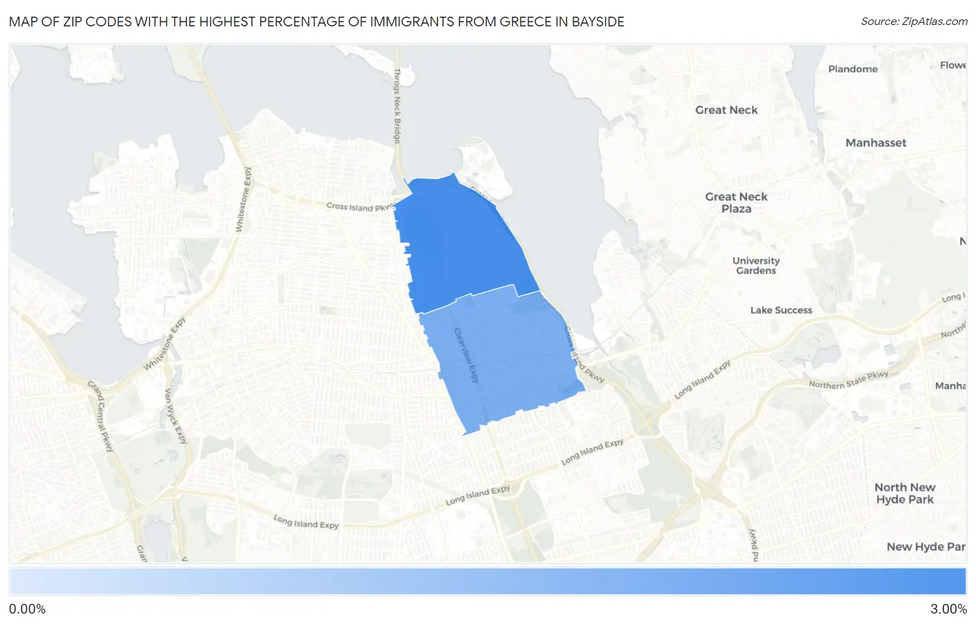 Zip Codes with the Highest Percentage of Immigrants from Greece in Bayside Map