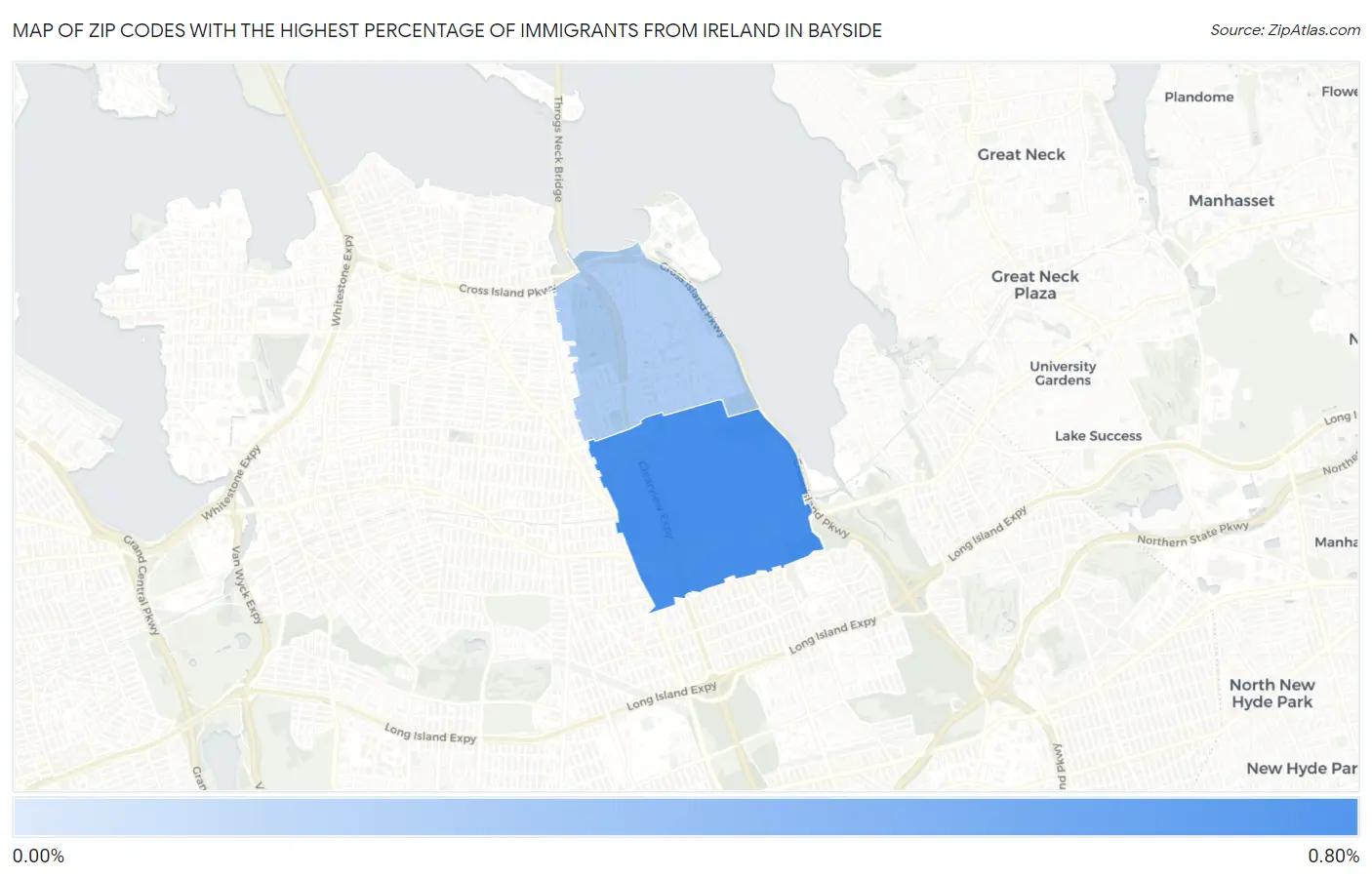 Zip Codes with the Highest Percentage of Immigrants from Ireland in Bayside Map