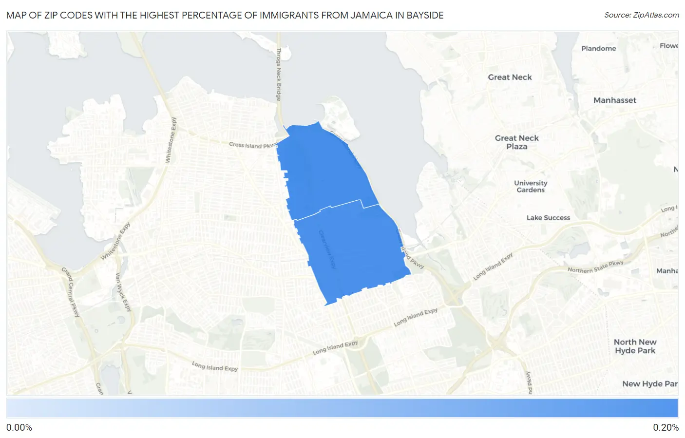Zip Codes with the Highest Percentage of Immigrants from Jamaica in Bayside Map