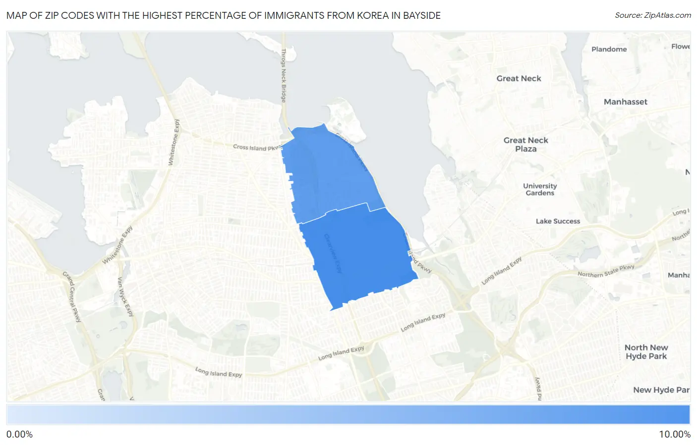 Zip Codes with the Highest Percentage of Immigrants from Korea in Bayside Map