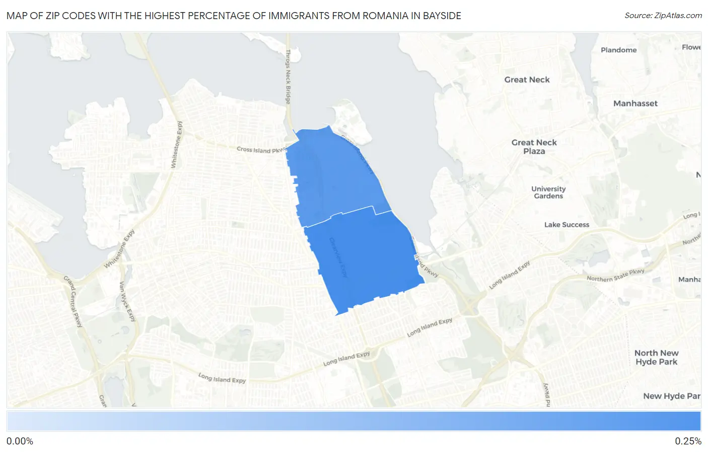 Zip Codes with the Highest Percentage of Immigrants from Romania in Bayside Map